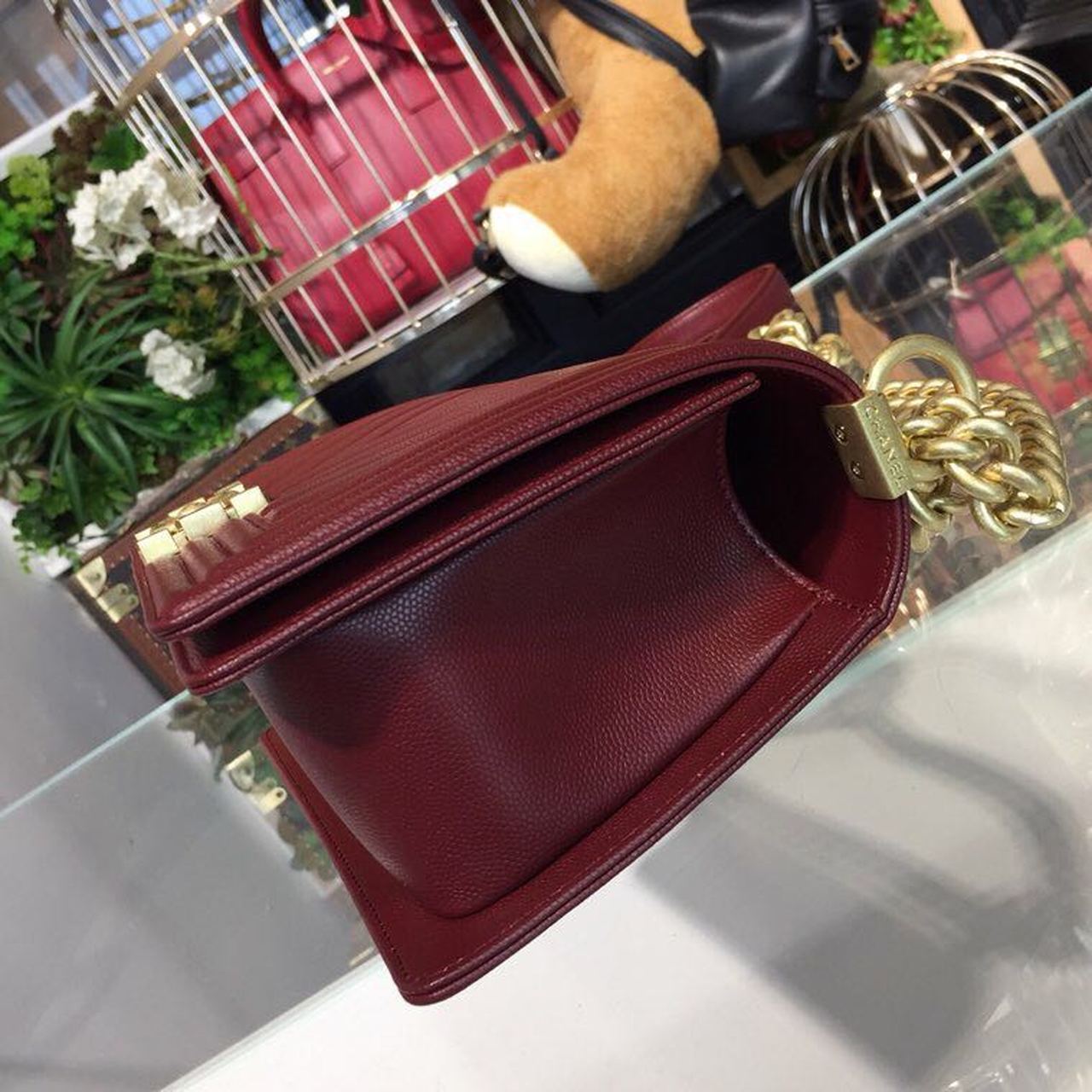 CHL Boy Handbag Gold Toned Hardware Burgundy For Women Bags, Shoulder And Crossbody Bags 9.8in/25cm A67086
