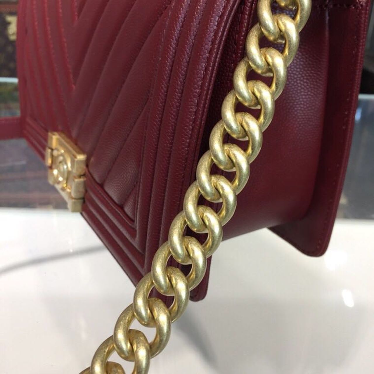 CHL Boy Handbag Gold Toned Hardware Burgundy For Women Bags, Shoulder And Crossbody Bags 9.8in/25cm A67086