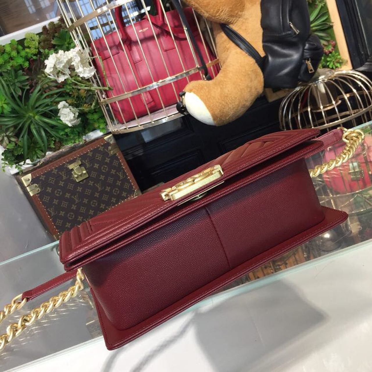CHL Boy Handbag Gold Toned Hardware Burgundy For Women Bags, Shoulder And Crossbody Bags 9.8in/25cm A67086