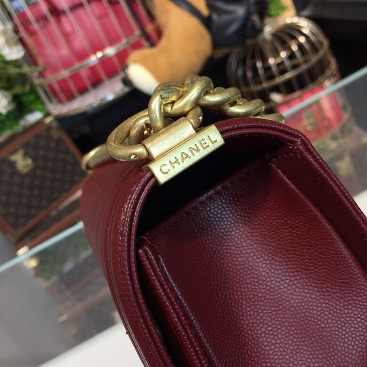 CHL Boy Handbag Gold Toned Hardware Burgundy For Women Bags, Shoulder And Crossbody Bags 9.8in/25cm A67086