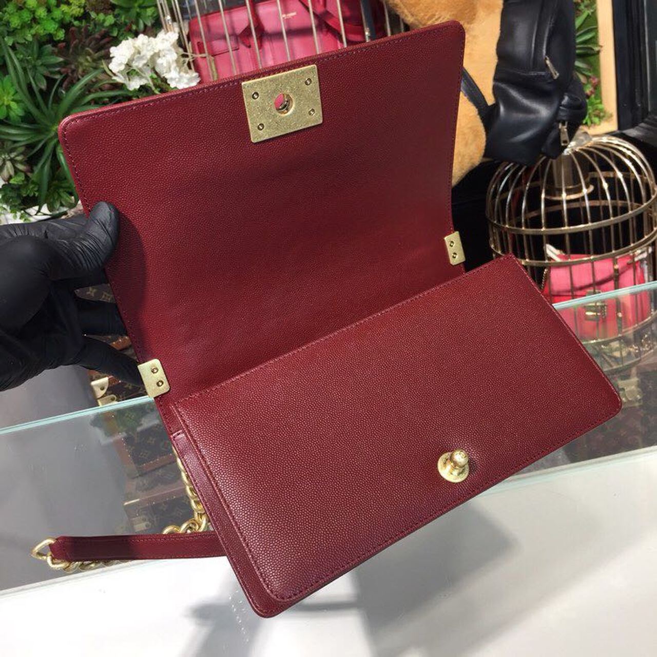 CHL Boy Handbag Gold Toned Hardware Burgundy For Women Bags, Shoulder And Crossbody Bags 9.8in/25cm A67086