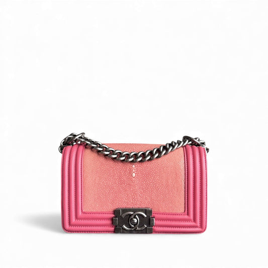 Chanel Boy Small - Stingray Pink Ruthenium Silver Hardware Series 18