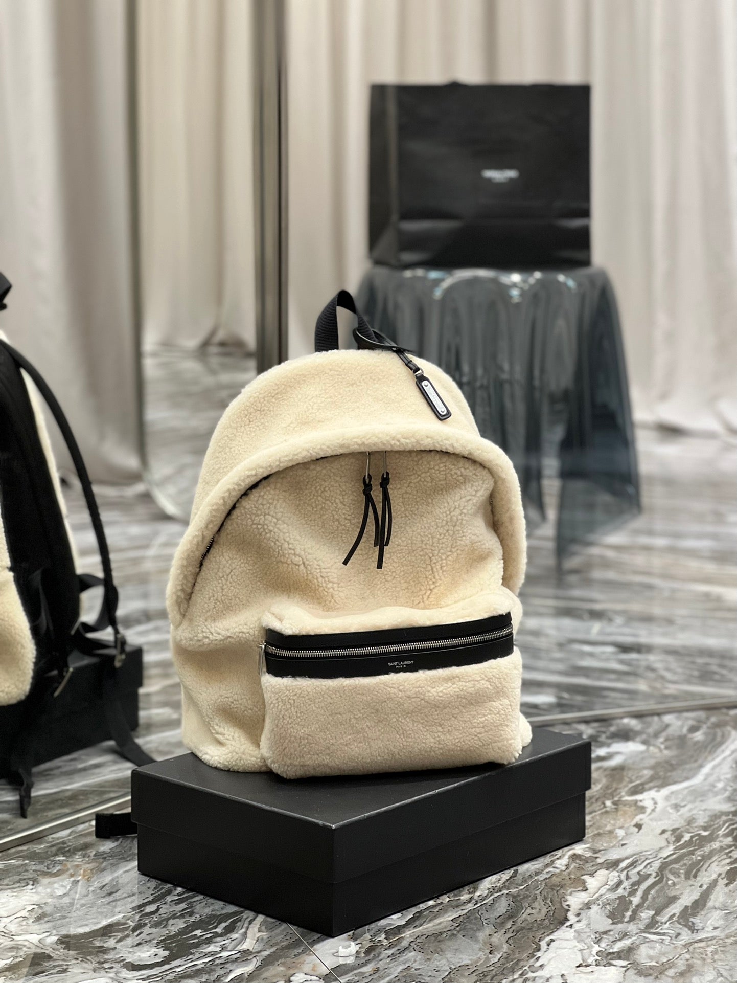 YSSL Fleece Backpack Beige For Women, Women’s Bags 16.1in/41cm YSL