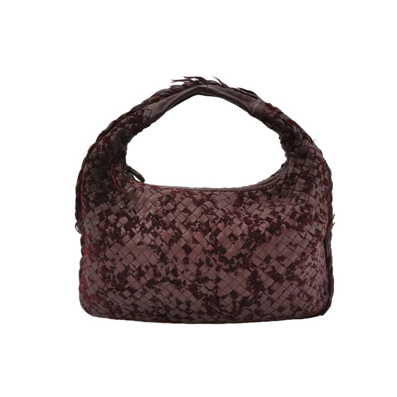 Bottega Veneta Veneta Hobo Medium Leather and Velvet Burgundy Wine 40cm