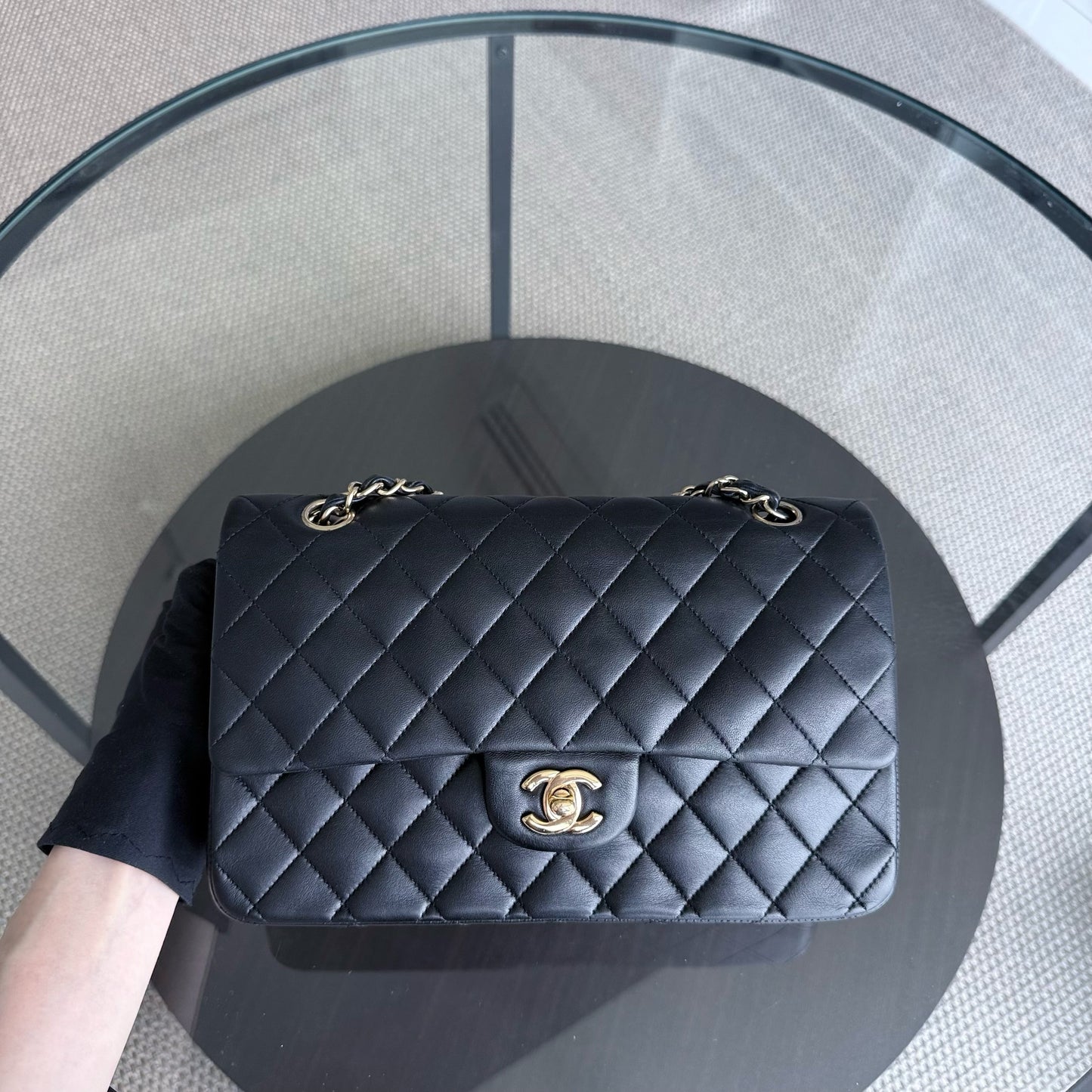 Chanel Classic Flap Medium - 25CM Quilted Lambskin Black Gold Hardware Series 13