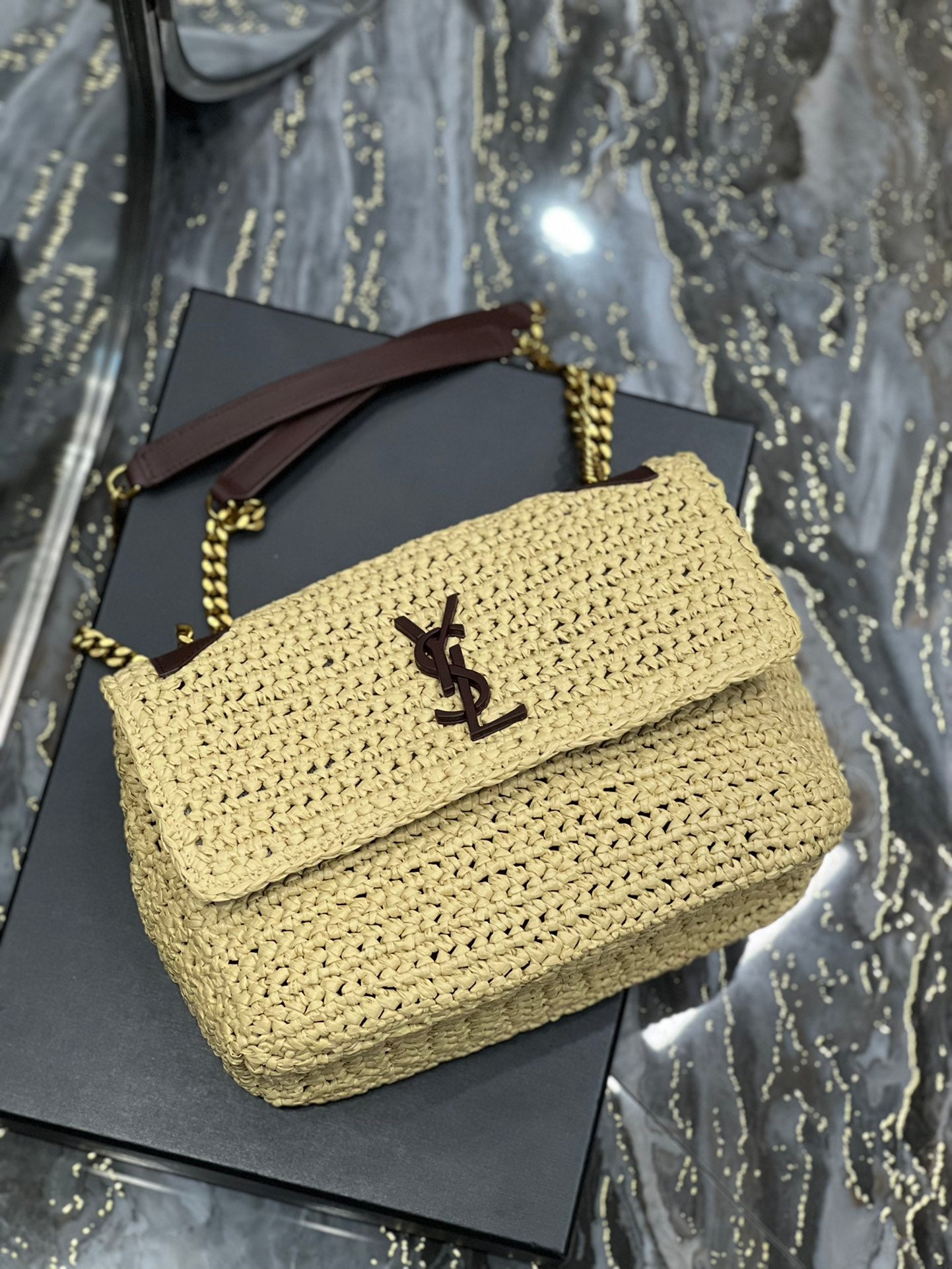 YSSL Niki Medium Chain Bag In RaTop QualityTop Qualitya For Women 11in/28cm Brown YSL 633187Gucci66W7069
