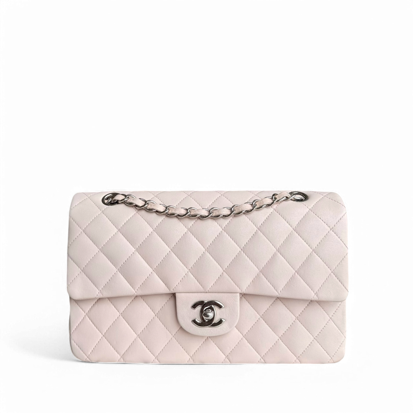 Chanel Classic Flap Medium - 25CM Quilted Lambskin Light Pink Silver Hardware Series 14