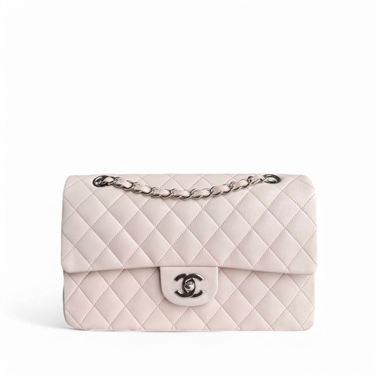 Chanel Classic Flap Medium - 25CM Quilted Lambskin Light Pink Silver Hardware Series 14