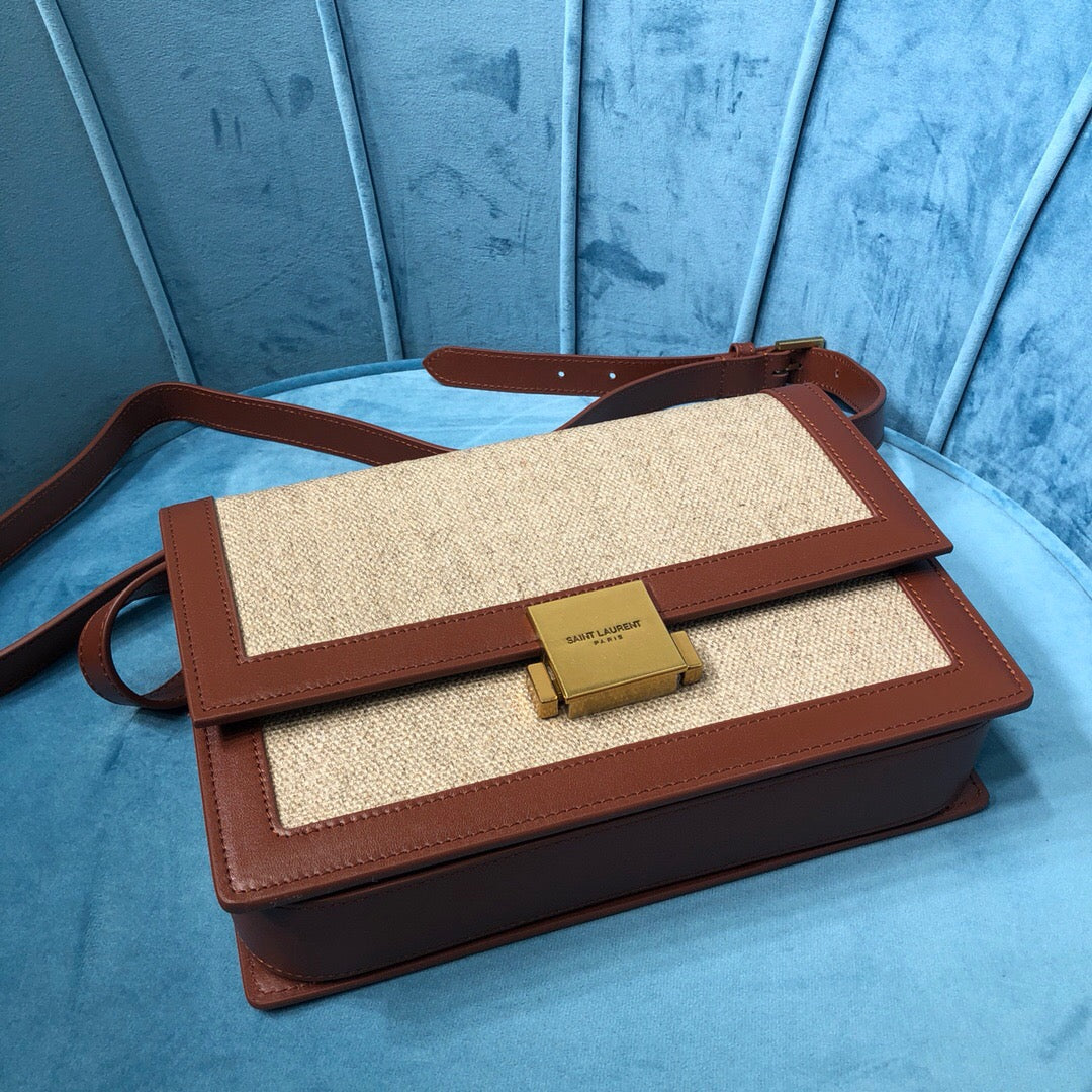 Top Quality Le Carré Satchel In Canvas And Box Natural Beige &amp; Brick For Women 9in/23cm YSL 
