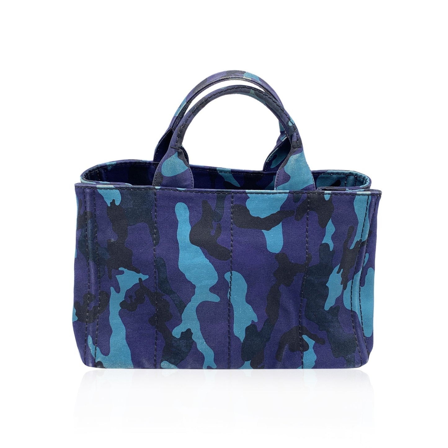 PRADA Blue Camouflage Canvas Canapa Logo Tote Bag