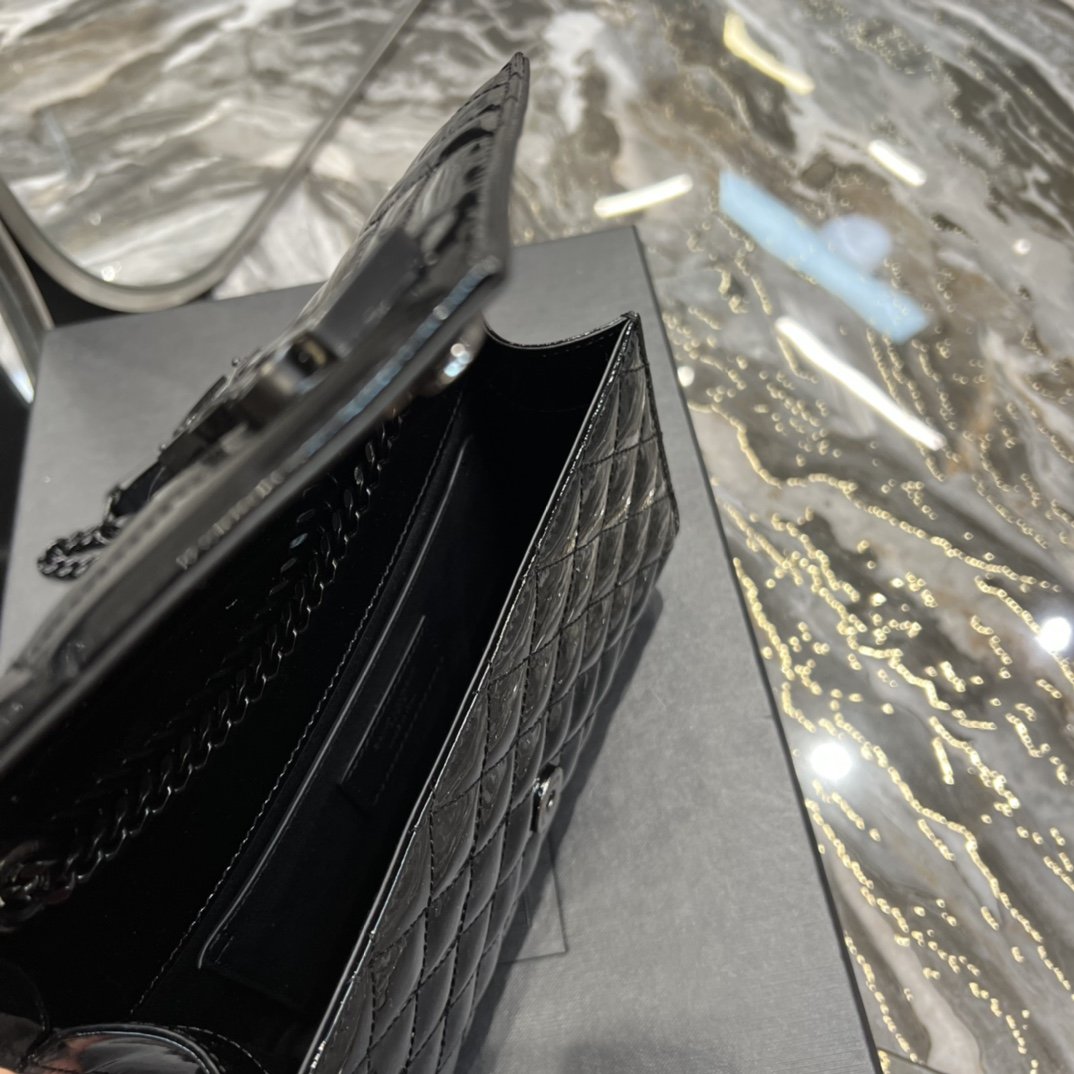 YSSL Envelope Small Bag Black In Mix Matelassé Grain De Poudre Embossed Material For Women 8in/21cm YSL