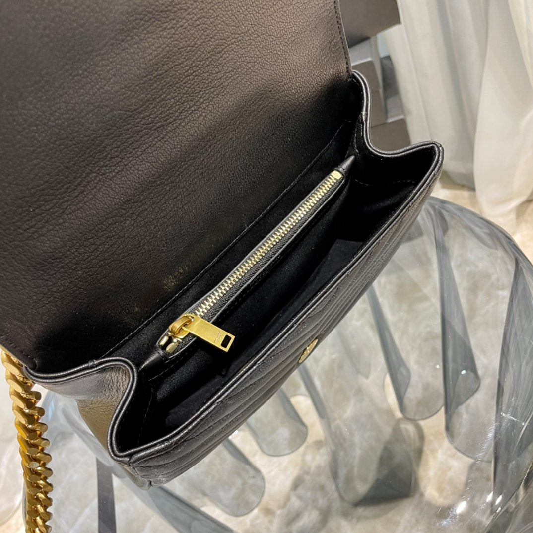 YSSL College Medium Chain Bag Black Gold Toned Hardware For Women 9in/24cm YSL