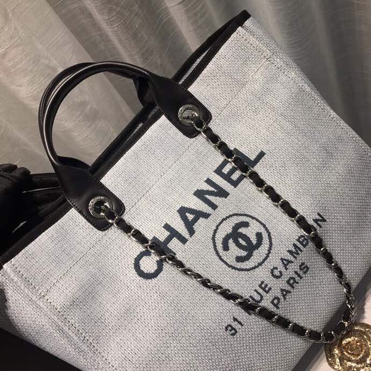 CHL Deauville Tote Canvas Bag Light Grey For Women Handbags, Shoulder Bags 15in/38cm A66941