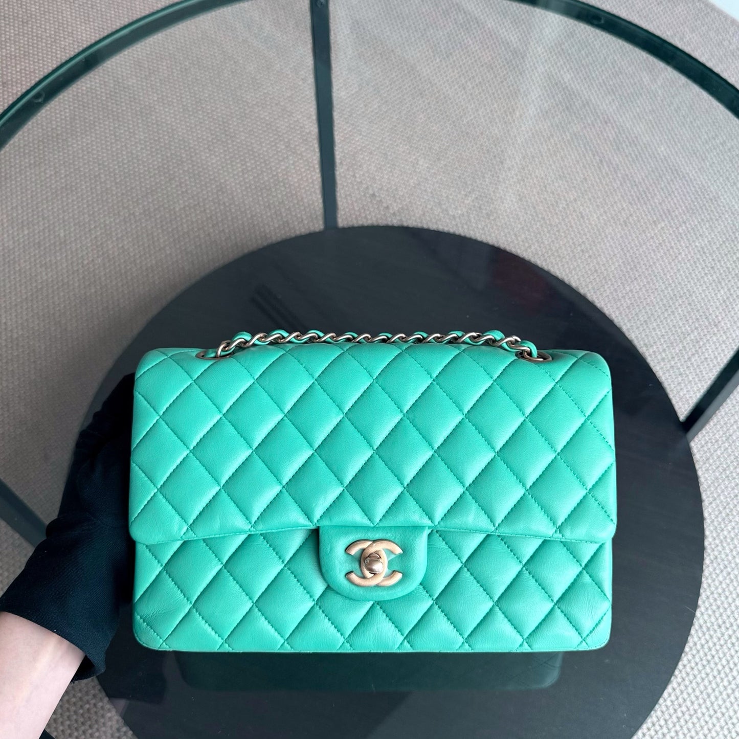 Chanel Classic Flap Medium - 25CM Quilted Lambskin Cyan Blue Gold Hardware Series 27