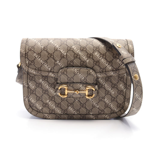 GUCCI GUCCI * Luxury Balenciaga Trending 2025 Horsebit 1955 Shoulder bag PVC Beige Dark brown White