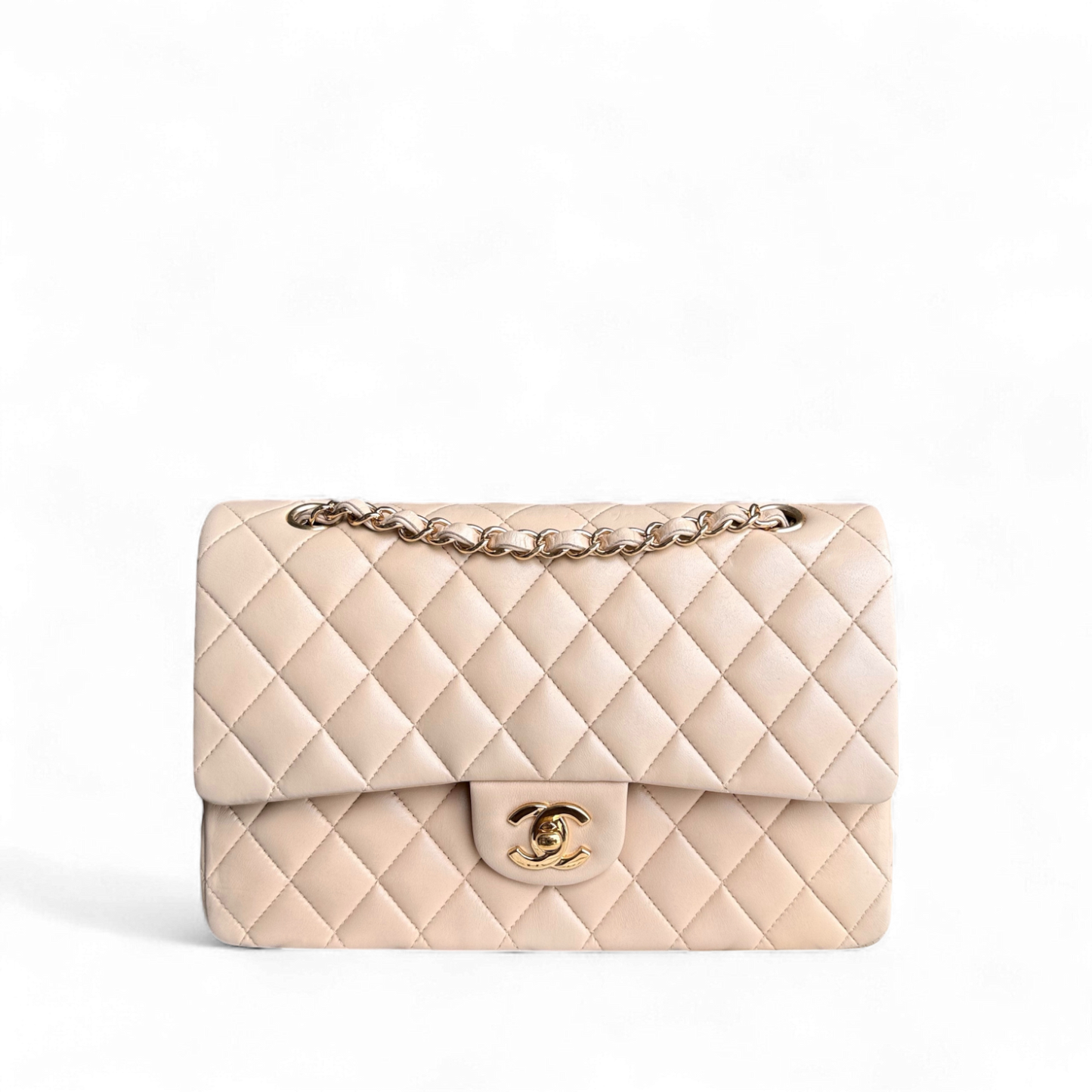 Chanel Classic Flap Medium - 25CM Quilted Lambskin Beige Gold Hardware Series 13