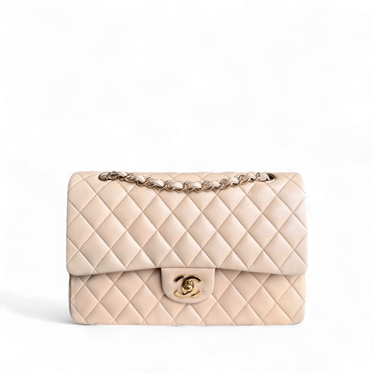 Chanel Classic Flap Medium - 25CM Quilted Lambskin Beige Gold Hardware Series 13