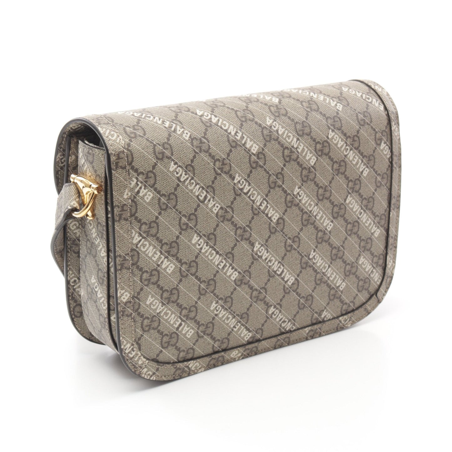 GUCCI GUCCI * Luxury Balenciaga Trending 2025 Horsebit 1955 Shoulder bag PVC Beige Dark brown White