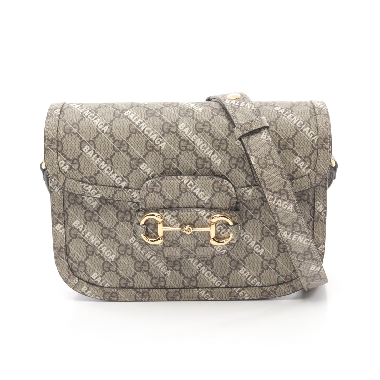 GUCCI GUCCI * Luxury Balenciaga Trending 2025 Horsebit 1955 Shoulder bag PVC Beige Dark brown White