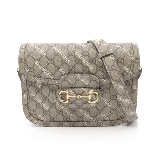 GUCCI GUCCI * Luxury Balenciaga Trending 2025 Horsebit 1955 Shoulder bag PVC Beige Dark brown White