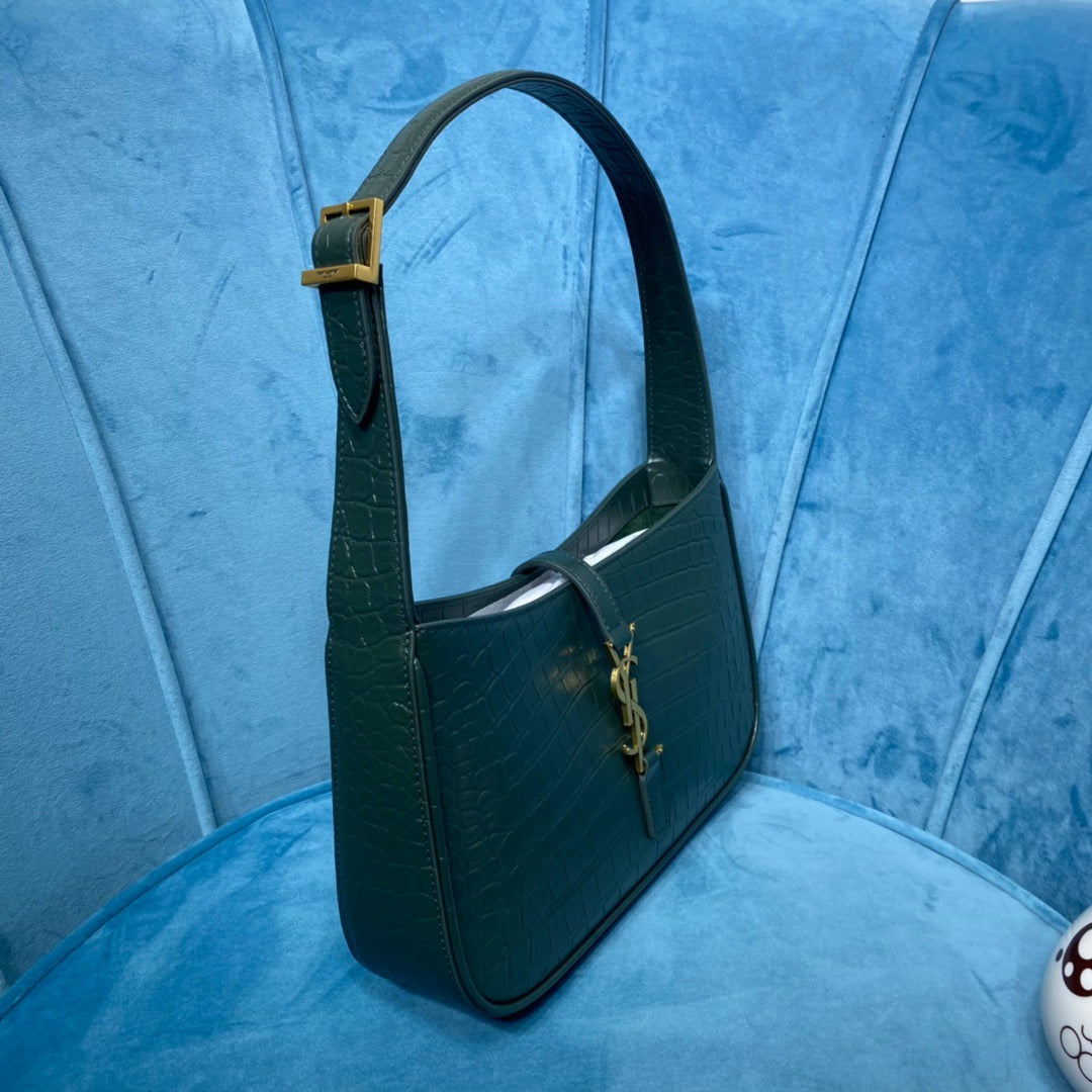 Top Quality Le 5 À 7 Hobo Bag In CrocoTop Qualityle Embossed Shiny Dark Green For Women 9in/23cm YSL 657228DZE0W3045