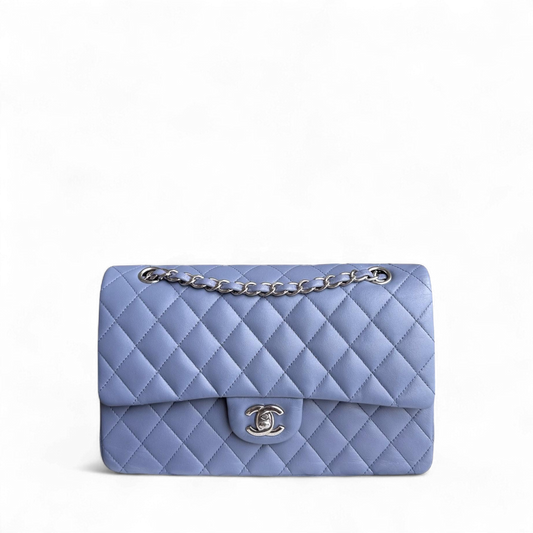 Chanel Classic Flap Medium - 25CM Quilted Lambskin Haze Blue Purple Silver Hardware Series 15