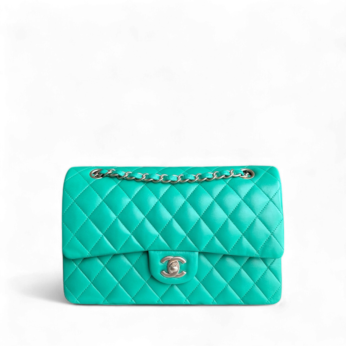Chanel Classic Flap Medium - 25CM Quilted Lambskin Green Gold Hardware Series 18