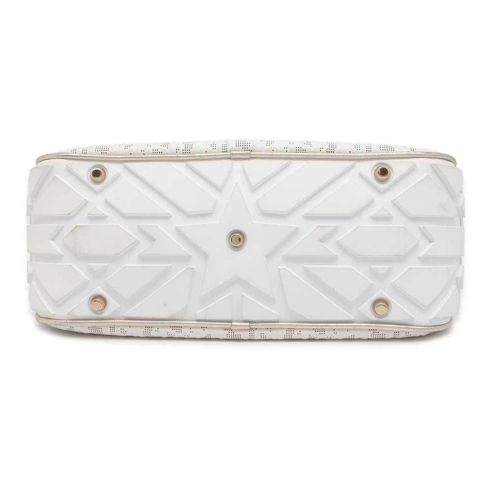 Dior Medium Classic Bowling Bag White/Gold Leather