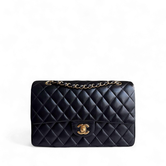 Chanel Classic Flap Medium - 25CM Quilted Lambskin Black Gold Hardware Series 18