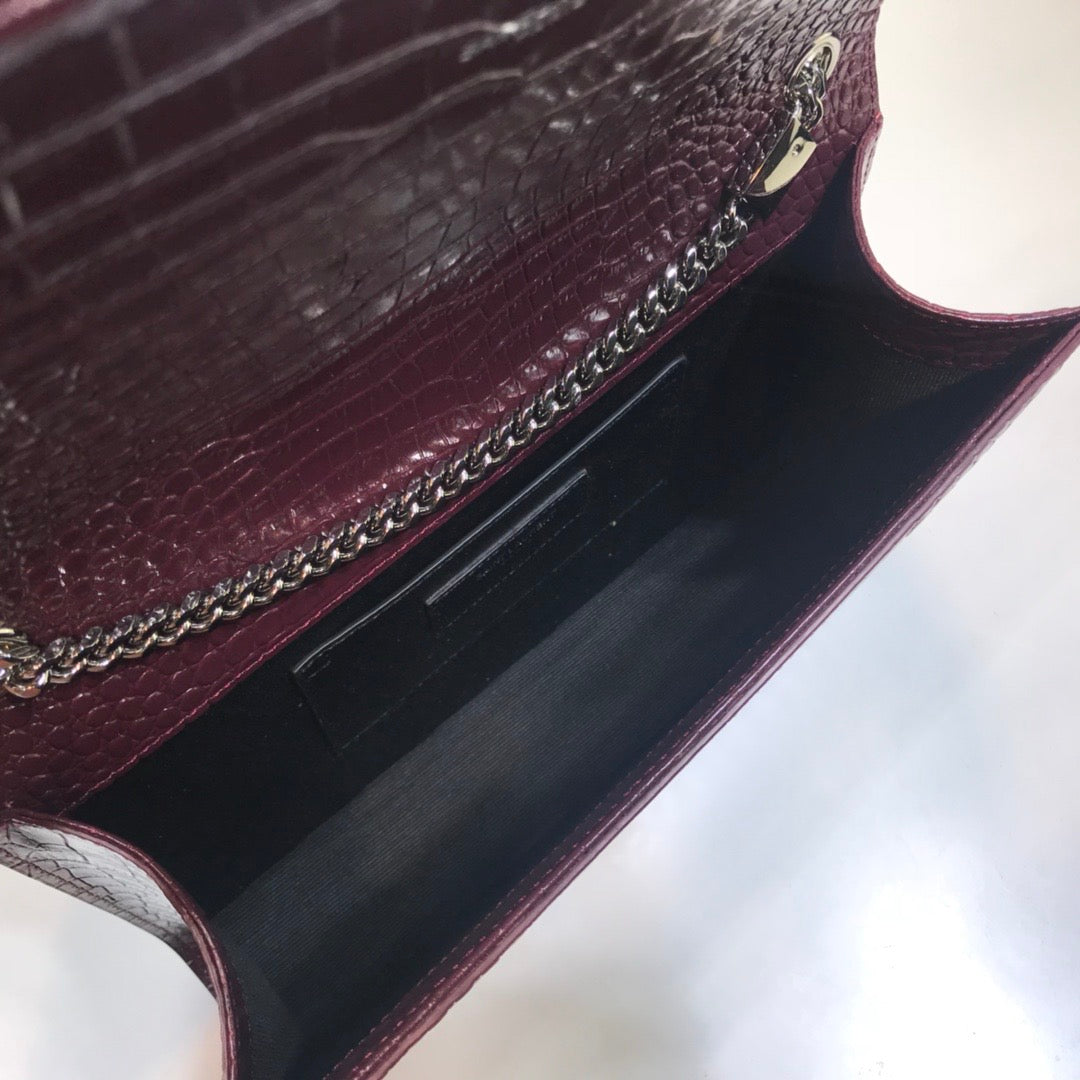 Top Quality Kate MeTop Qualityum Chain Bag With Tassel In Embossed CrocoTop Qualityle Dark Violet For Women 9.4in/24cm YSL