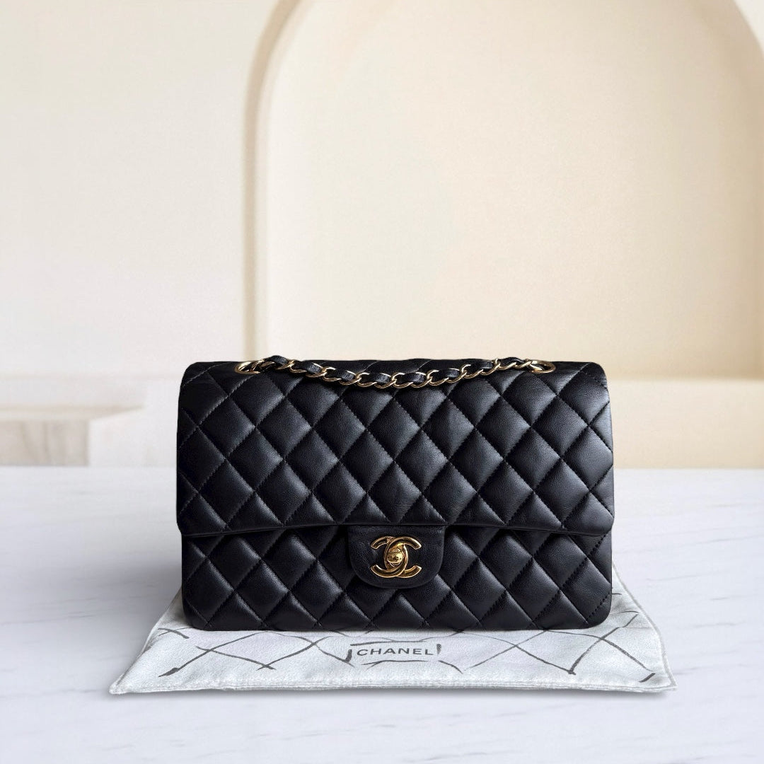 Chanel Classic Flap Medium - 25CM Quilted Lambskin Black Gold Hardware Series 23
