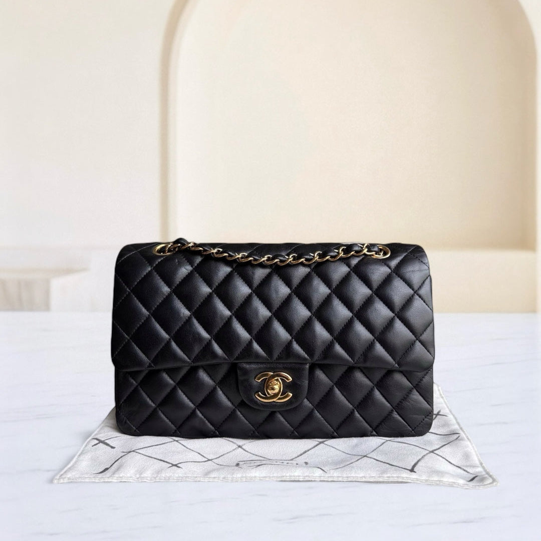 Chanel Classic Flap Medium - 25CM Quilted Lambskin Black Gold Hardware Sereis 24