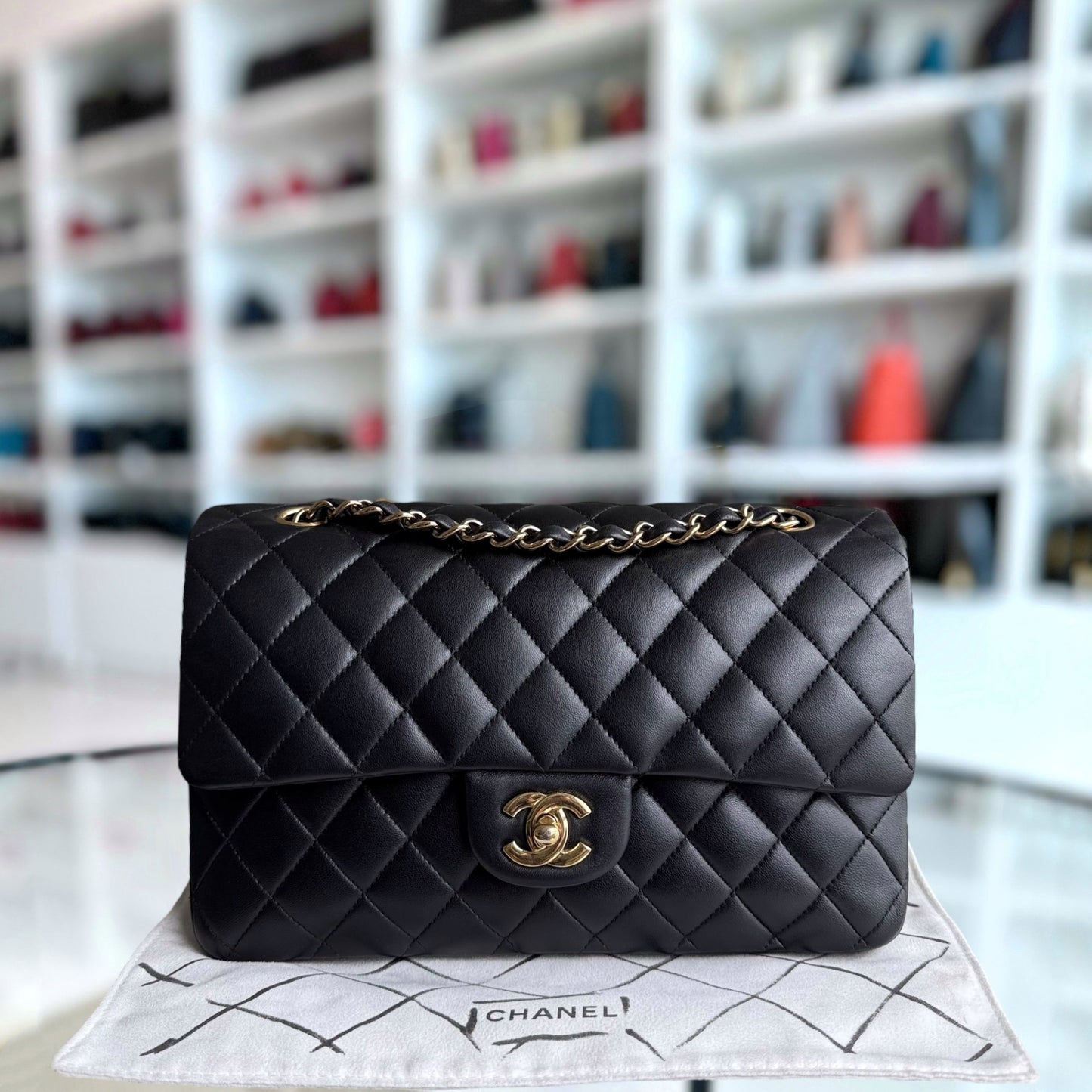 Chanel Classic Flap Medium - 25CM Quilted Lambskin Black Gold Hardware Series 13