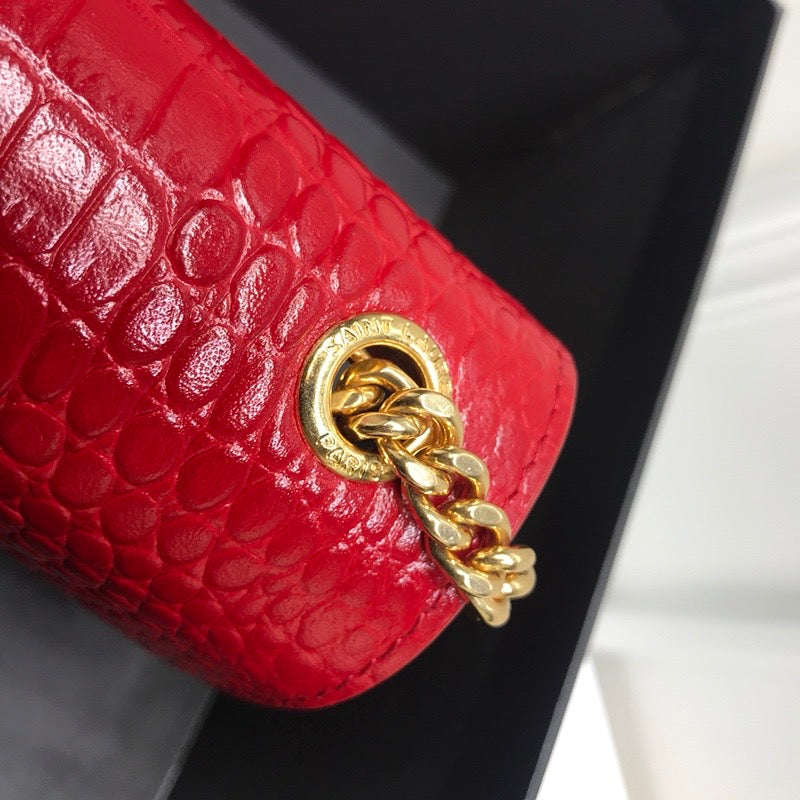 Top Quality Kate MeTop Qualityum Chain Bag With Tassel In Embossed CrocoTop Qualityle Red For Women 9.4in/24cm YSL