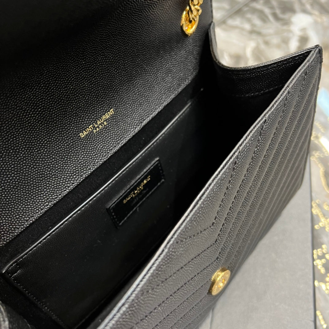 YSSL College Medium Chain Bag Black Gold Toned Hardware For Women 9in/24cm YSL 600279BRM071000