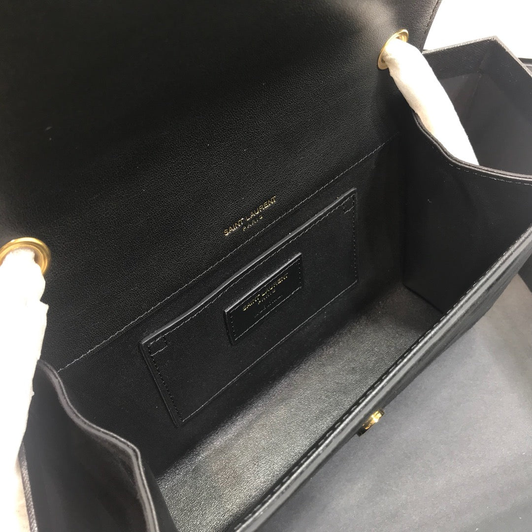 Top Quality Kate Small Chain Bag In Grain De Poudre Black For Women 7.8in/20cm YSL