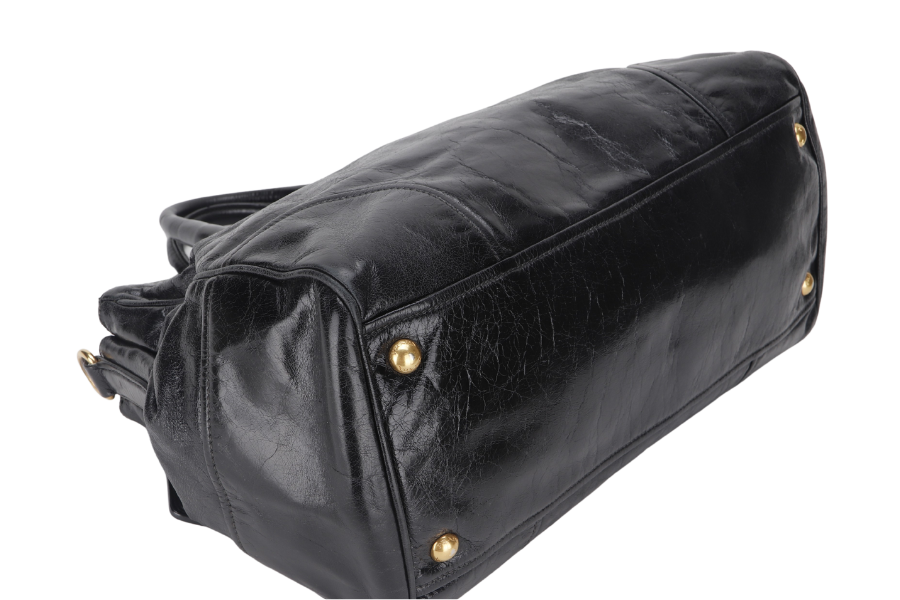 PRADA VITELLO SHINE DOUBLE ZIP BLACK GOLD HARDWARE WITH STRAPS AND DUST COVER