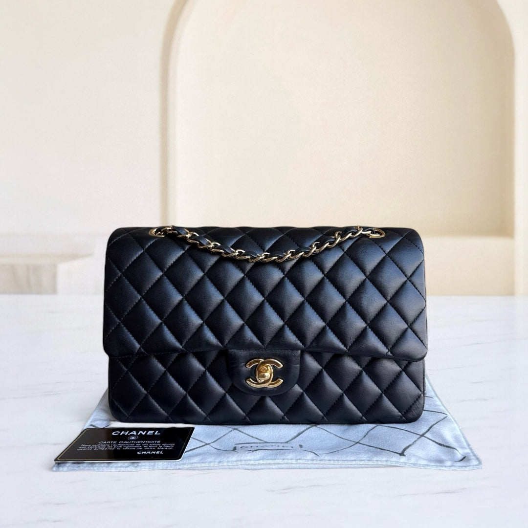 Chanel Classic Flap Medium - 25CM Quilted Lambskin Black Gold Hardware Series 28