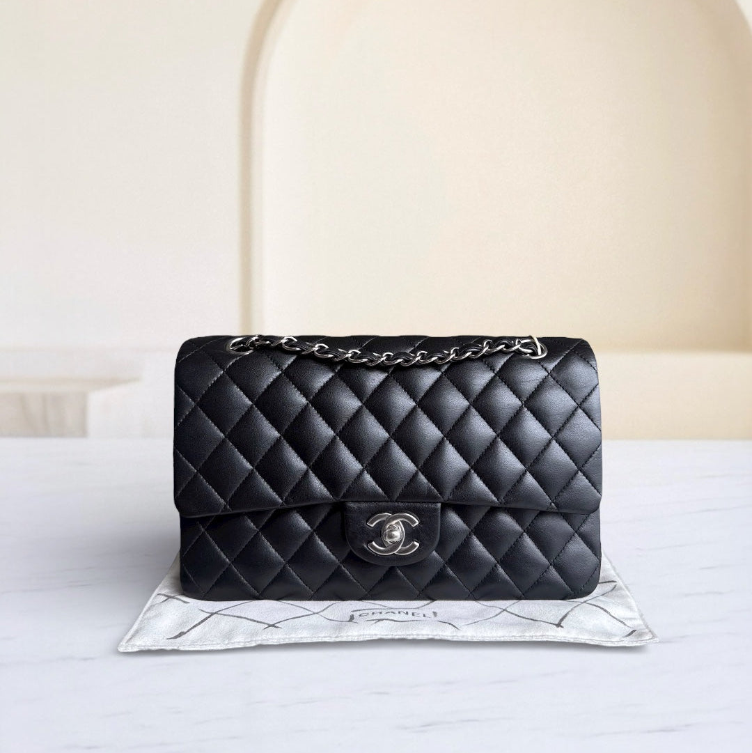 Chanel Classic Flap Medium - 25CM Quilted Lambskin Black Silver Hardware Series 12