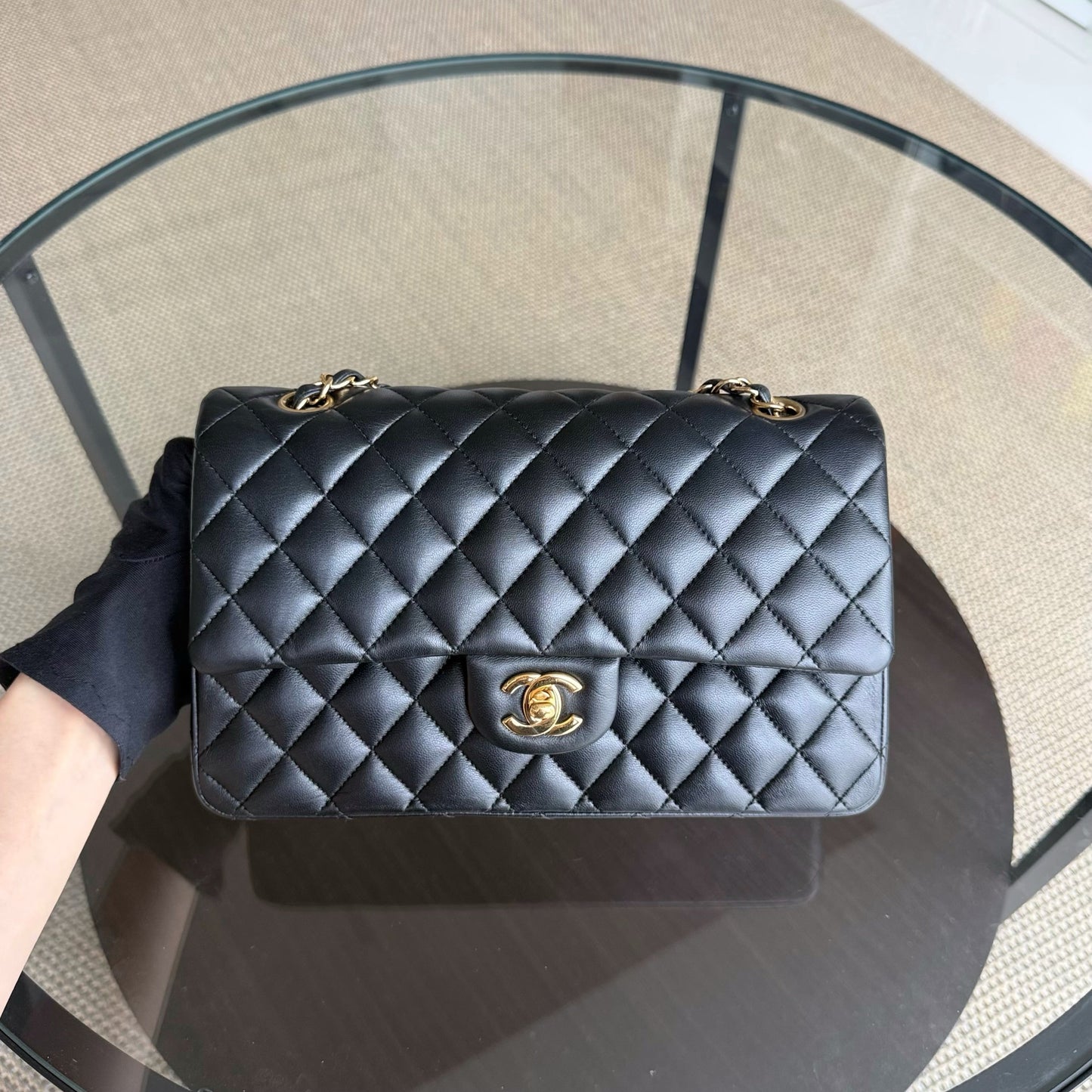 Chanel Classic Flap Medium - 25CM Quilted Lambskin Black Gold Hardware Series 31