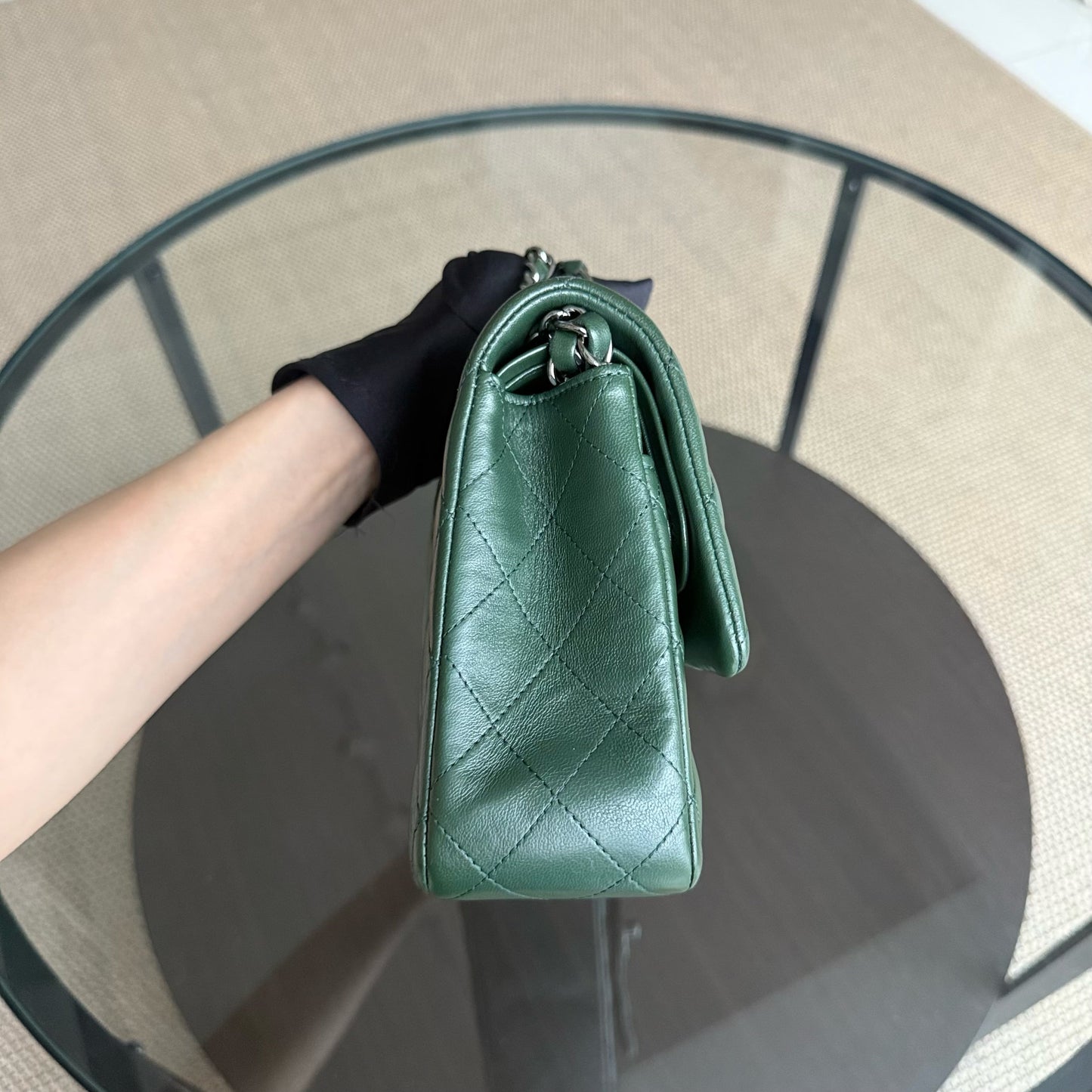 Chanel Classic Flap Medium - 25CM Quilted Lambskin Dark Green Silver Hardware Series 23