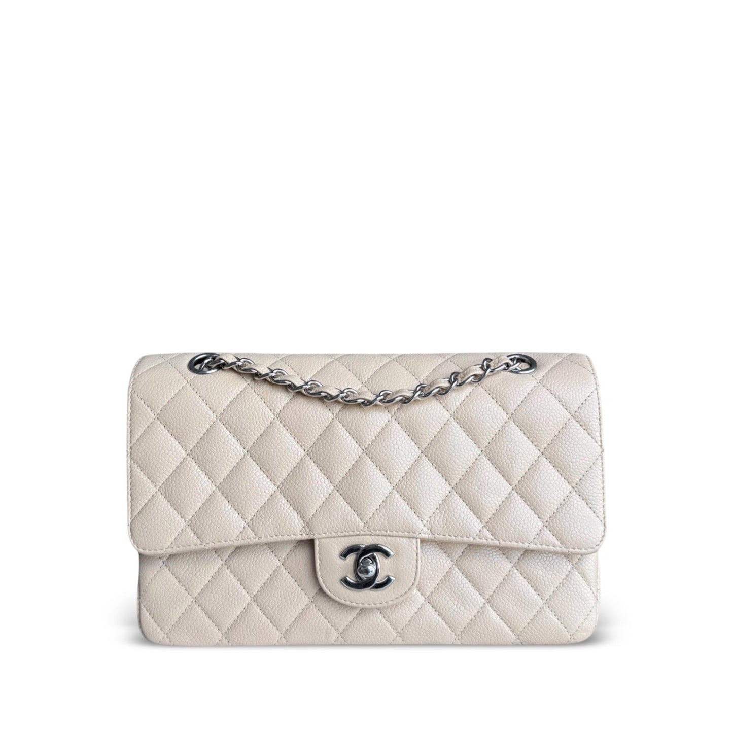 Chanel Classic Flap Medium - 25CM Quilted Lambskin Beige Silver Hardware Series 14