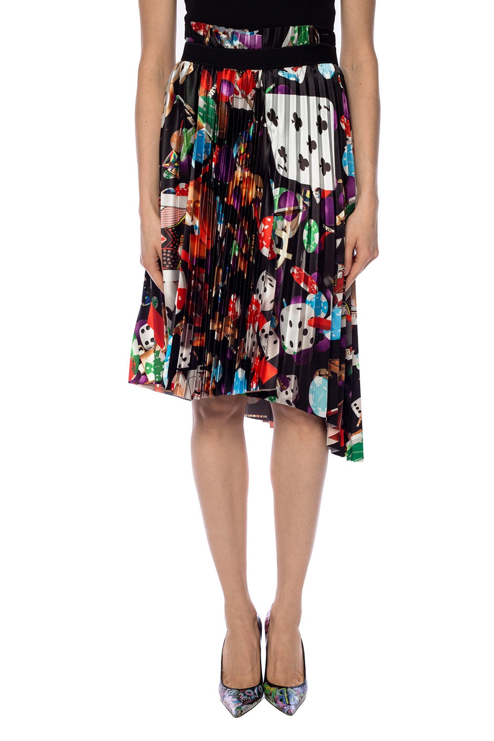 BALENCIAGA ASYMMETRICAL MULTI COLOR PLEATED SKIRT WITH LOGO