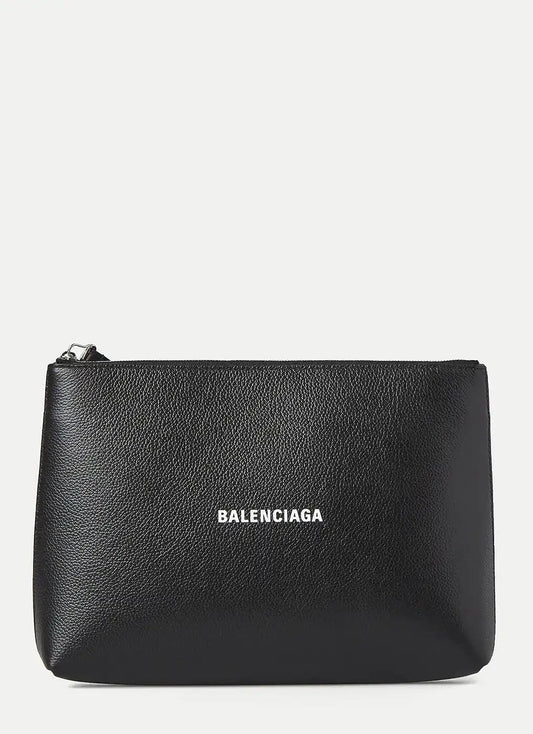 BALENCIAGA CASH LOGO CALFSKIN LEATHER MEDIUM CLUTCH WRISTLET