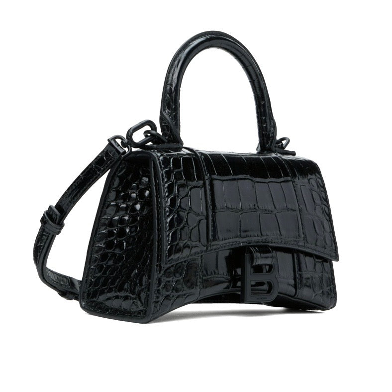 BALENCIAGA CROC EMBOSSED LEATHER HOURGLASS XS CROSSBODY BAG
