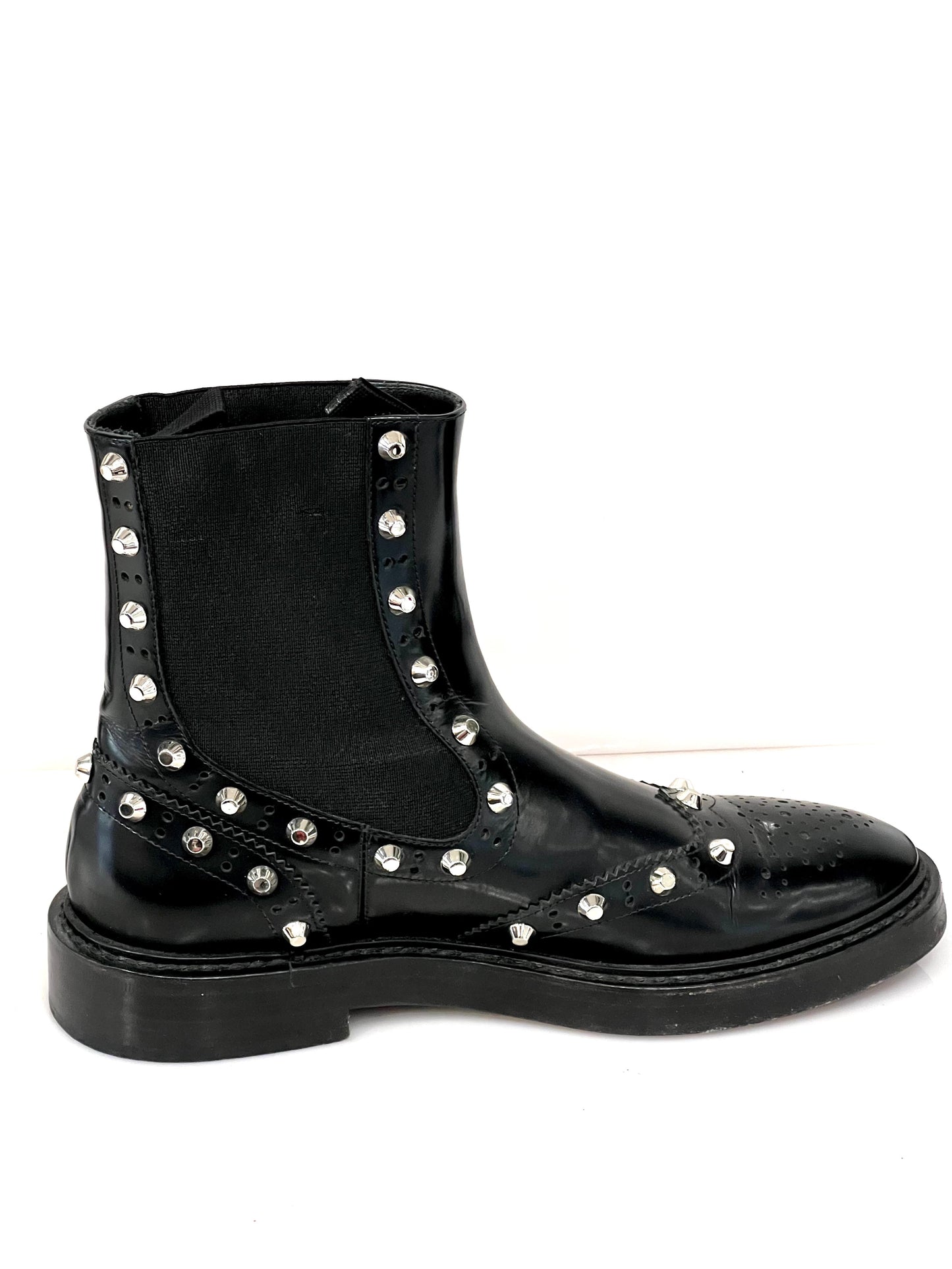 BALENCIAGA ICONIC WINGTIP BROGUE STUDDED CHELSEA BOOTS