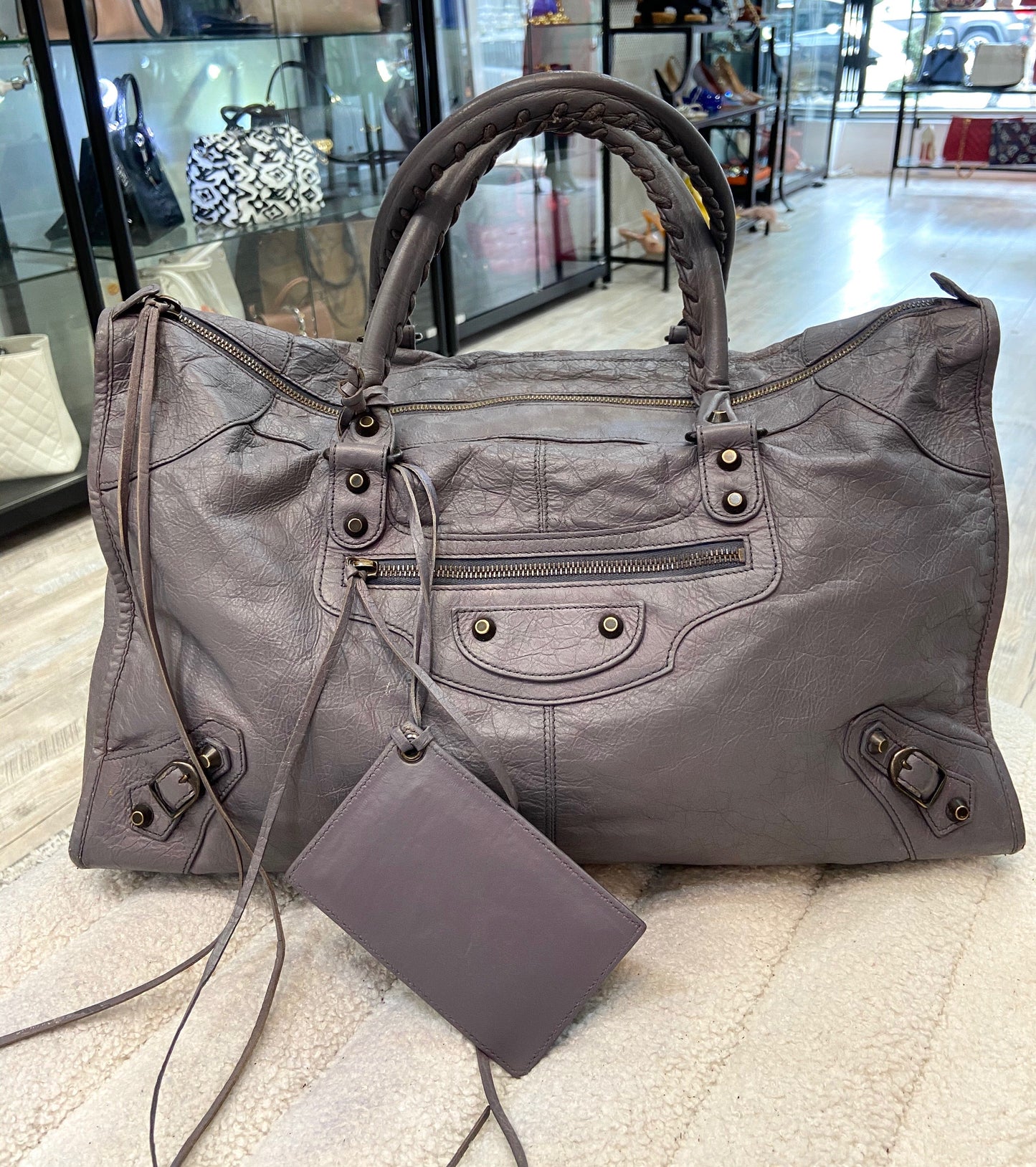 BALENCIAGA LAMBSKIN LEATHER JACINTHE GIANT 12 WORK BAG