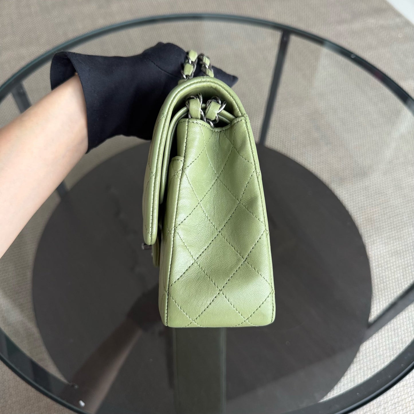 Chanel Classic Flap Medium - 25CM Quilted Lambskin Olive Green Silver Hardware Series 20