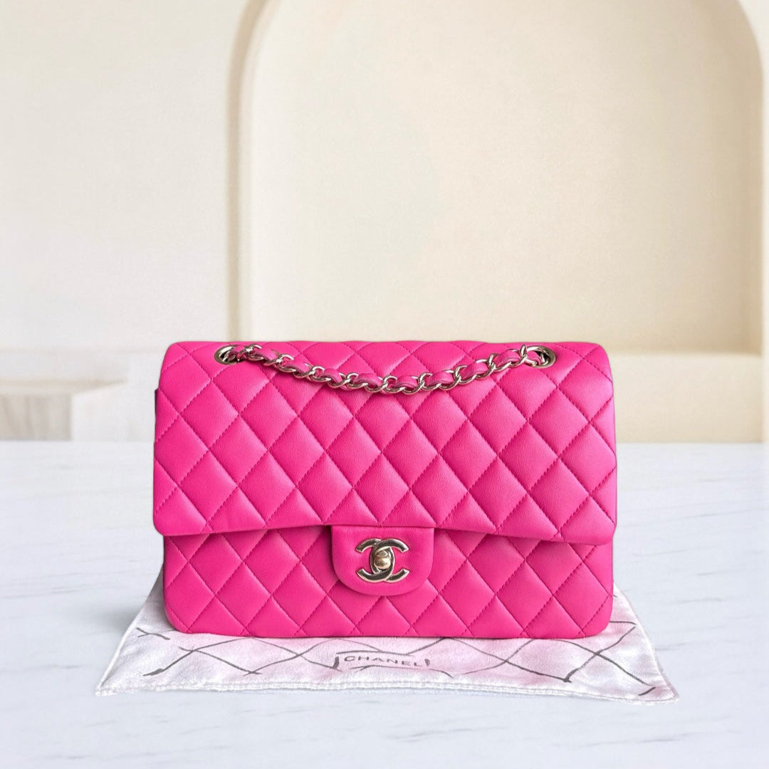 Chanel Classic Flap Medium - 25CM Quilted Lambskin Hot Pink Gold Hardware Series 22