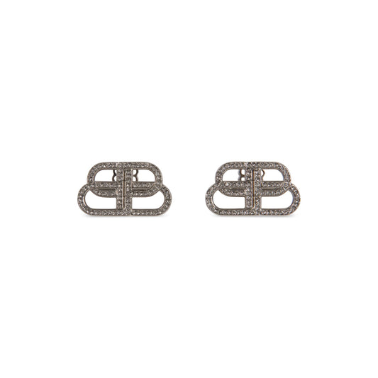 BALENCIAGA BB SMALL STUD EARRINGS IN CRYSTAL/SILVER